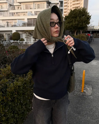 Big Collar Half-Zip Knit