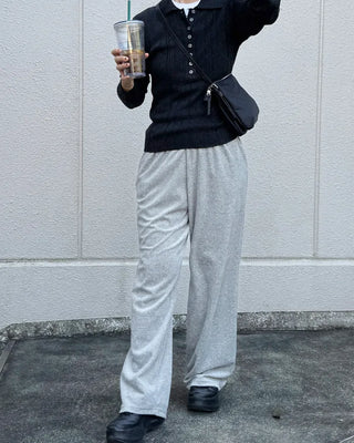 Button-up polo collar knit sweater