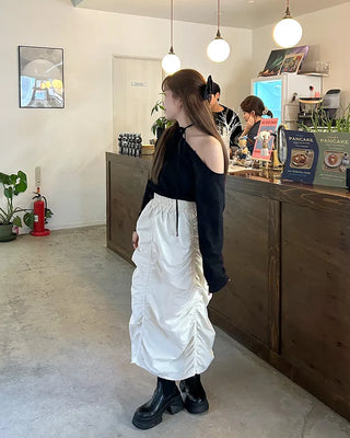 Banded Shirring Midi Skirt