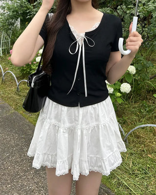 Tiered lace ruffle mini skirt