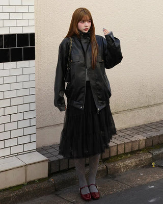 High-neck leather jacket