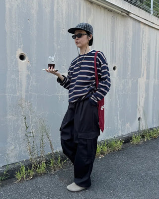 Striped long-sleeved cut and sew