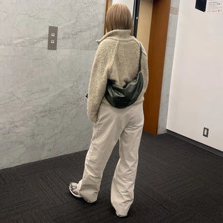 Brushed-back cotton pleated pants