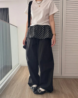 Polka Dot Skirt Layered Cotton Pants