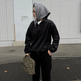 Corduroy half-zip pullover and pants set