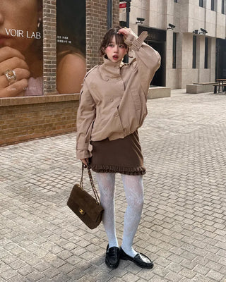 High-neck short trench coat