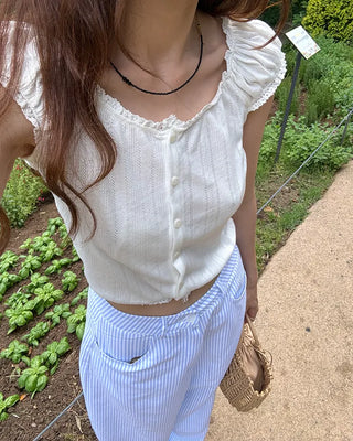 Shirred lace blouse