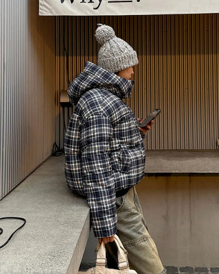 Checked Hooded Down Jacket