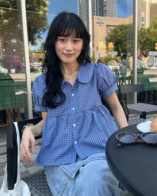 Round collar shirred blouse