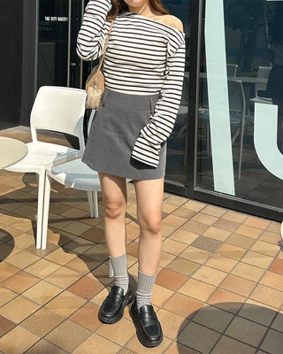 Boat neck long-sleeve T-shirt
