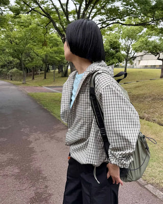 Gingham check oversized hoodie shirt