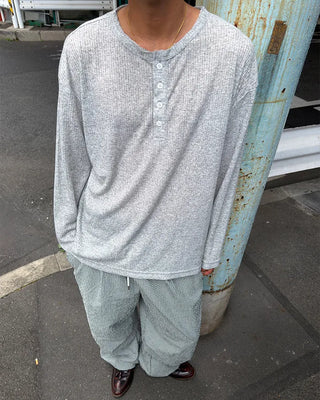 Sheer Henley Neck Long T-Shirt