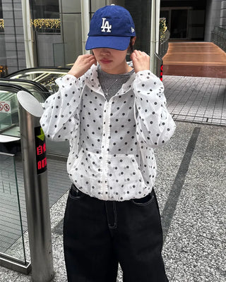 Loose-fit polka dot hooded zip-up