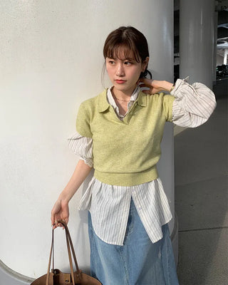 Button Collar Knit Polo Top