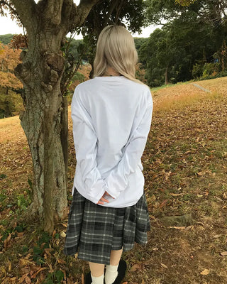Plain slit long-sleeved T-shirt