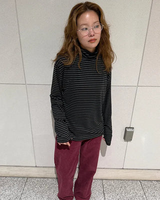 Turtleneck striped long-sleeve T-shirt