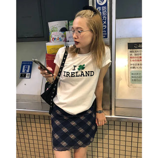 Checkered elastic waist mini skirt