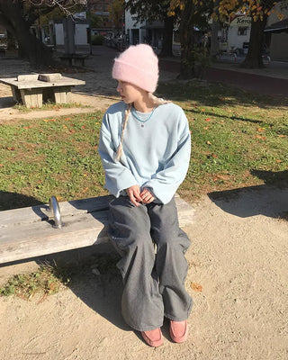 Striped denim pants