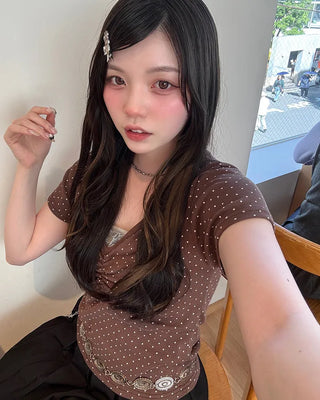 Small dot pattern short-sleeve T-shirt
