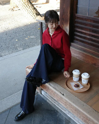 Zip-button knit cardigan
