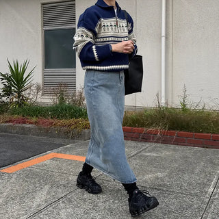 Patterned Half-Zip Knit Sweater