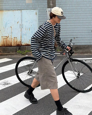 Multi-stripe long-sleeved T-shirt
