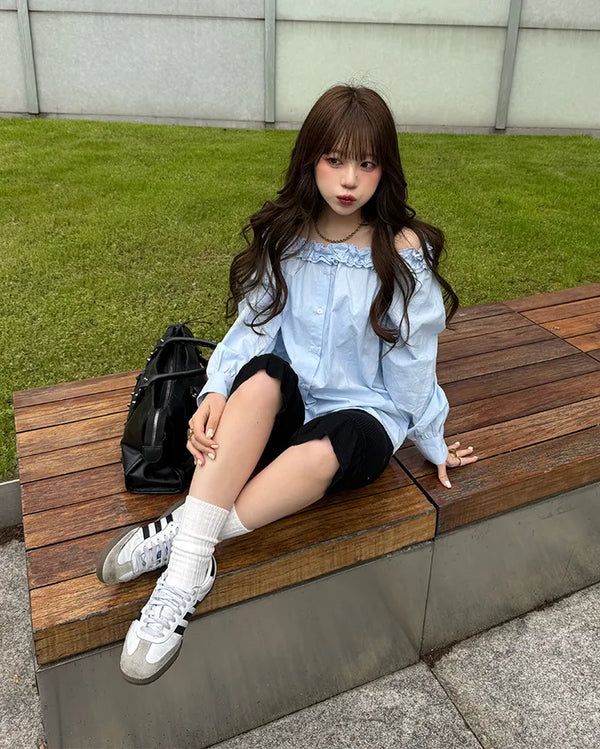 Frilled off-shoulder blouse