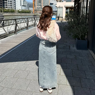 Slit Washed Denim Long Skirt