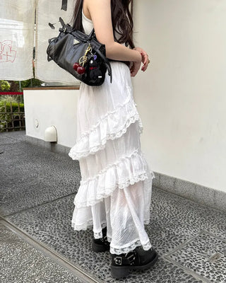 Tiered slit long skirt