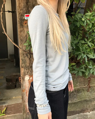Round neck rayon long-sleeve T-shirt