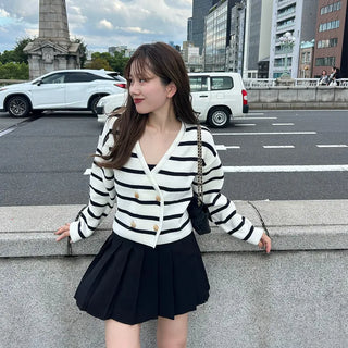 Striped double-button cardigan