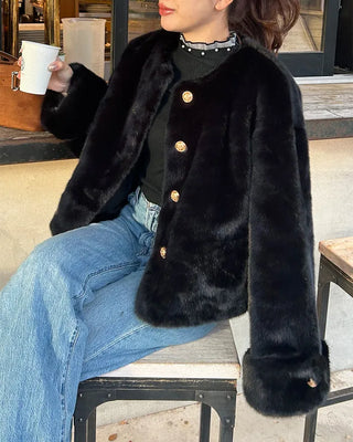 Gold button fur jacket