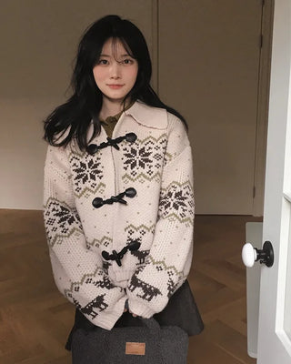 Nordic pattern toggle cardigan