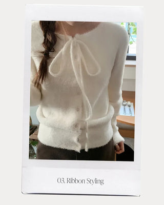 (4 colors) Ribbon Strap Fur Cardigan