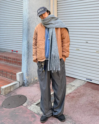 Two-pleat striped slacks