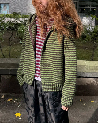 Striped knit zip-up