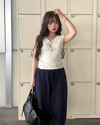 2-Way Ribbed Sleeveless Tank Top