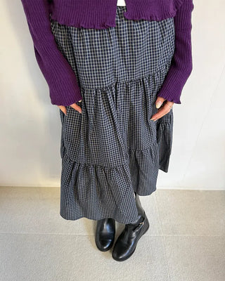 Checked tiered flared skirt