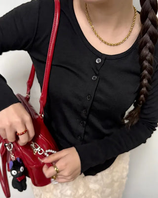 Round button cardigan
