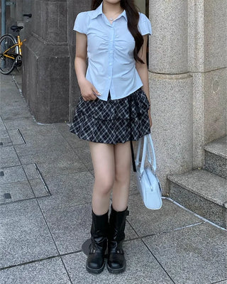 Front shirred short-sleeved shirt