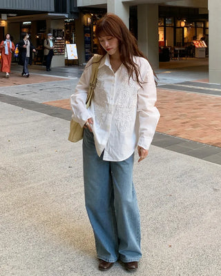 Asymmetrical wide-leg denim pants