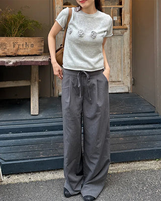 Striped pintuck wide-leg pants