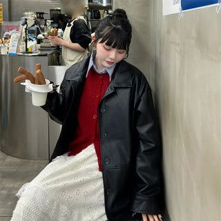 Loose-fit leather jacket