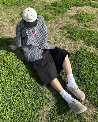 Seersucker check short-sleeved shirt