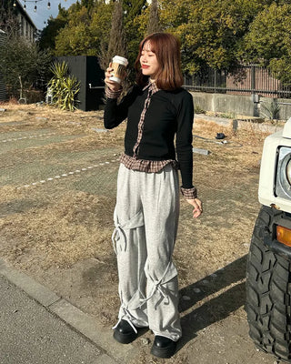 Checked frill cardigan