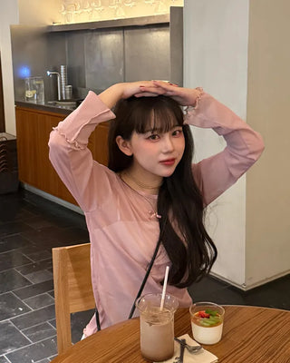 Ribbon sheer long-sleeve T-shirt