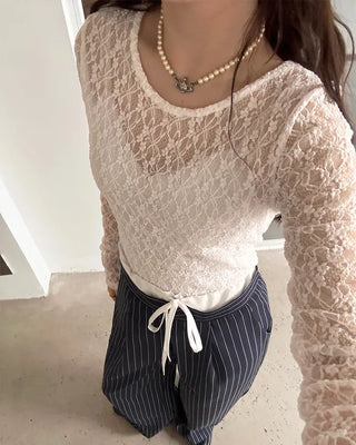 Lace long-sleeve T-shirt