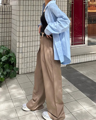 Double-pleated wide-fit slacks