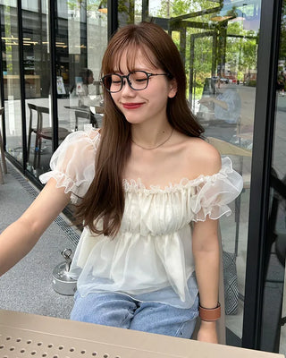 Organza Shirred Off-Shoulder Blouse