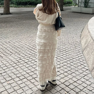 Frilled tiered long skirt